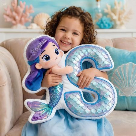 Personalized Mermaid Alphabet Pillow – Custom Name Gift for Girls
