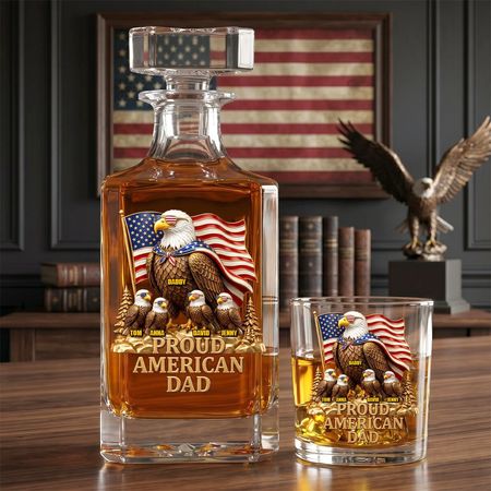Proud American Eagle Dad - Personalized Gifts For Dad Decanter Set