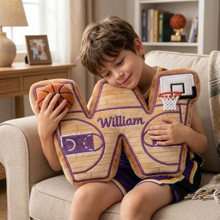 Personalized Basketball Initial Pillow – Custom Name Plush Letter Pillow for Kid