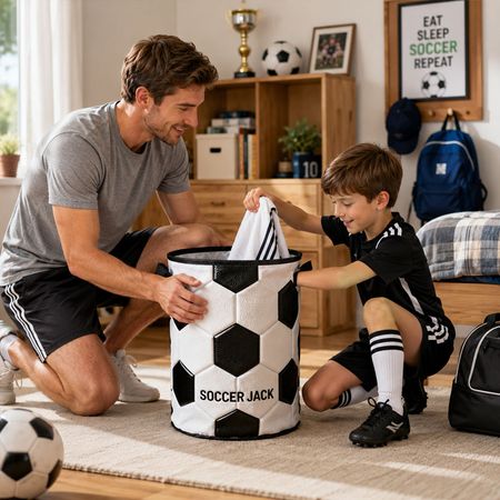 ⚽ Personalized Soccer Laundry Hamper – Custom Name Sports Storage Basket for Kids, Boys, Girls & Young Soccer Players