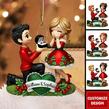 Marriage Proposal Ornament, Personalized Newly Engaged Gift,  She Said Yes!  Ornament
