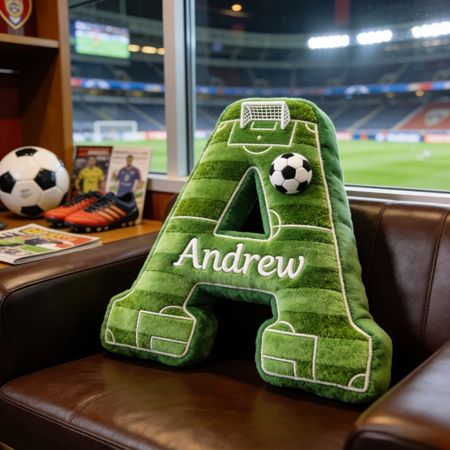 Custom Soccer Name Pillow – Turn Any Initial Into a Soccer Field Design