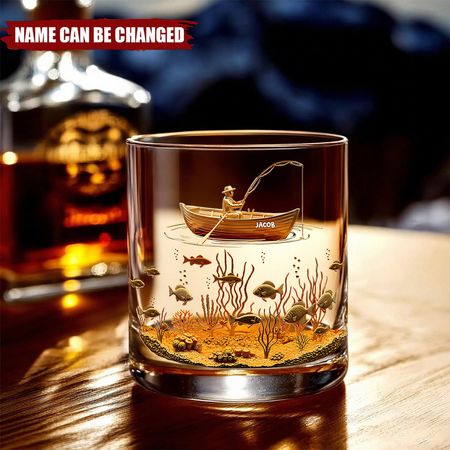 Fishing Man - Personalized Whiskey Glass, Gifts For Fishing Lovers