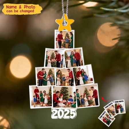Photo Family Tree Christmas Gift For Family - Personalized Photo Ornament