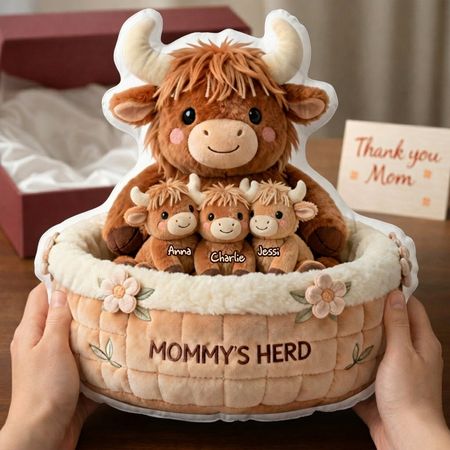 Cute Highland Cow Custom Pillow - Personalized Gifts For Mom Grandma