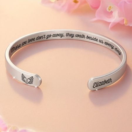 With Me Always - Memorial Personalized Custom Bangle Bracelet Cuffs - Sympathy Gift For Family Members