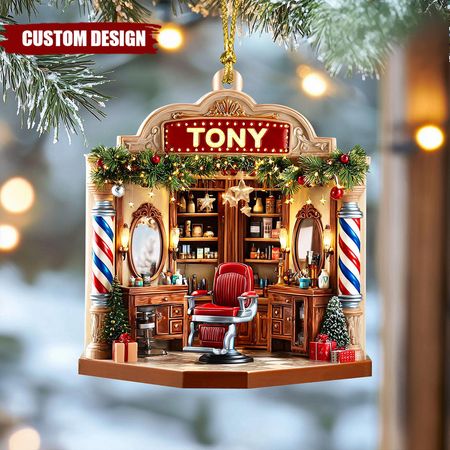 Personalized Barber Shop Christmas Ornament