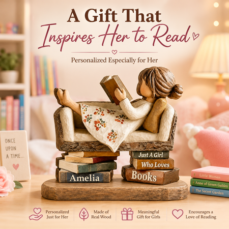 Personalized Just A Girl Who Loves Books Wooden Plaque – Inspirational Reading Gift for Girls, Custom Name Bookshelf & Reading Nook Decor