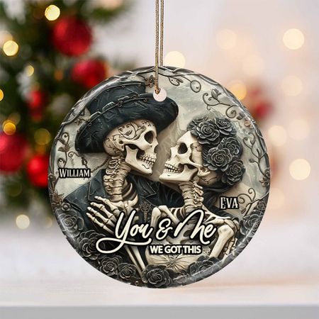 You & Me - Personalized Skull Ceramic Ornament