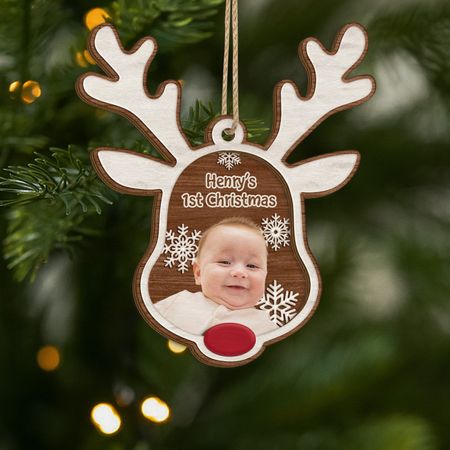 Personalised 1st Christmas 2 Layered Wood Ornament with Picture