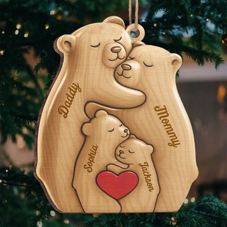 Custom Wood Ornament - Personalized Christmas Birthday Gifts For Mom, Dad, Kids - Our Little Bear Clan