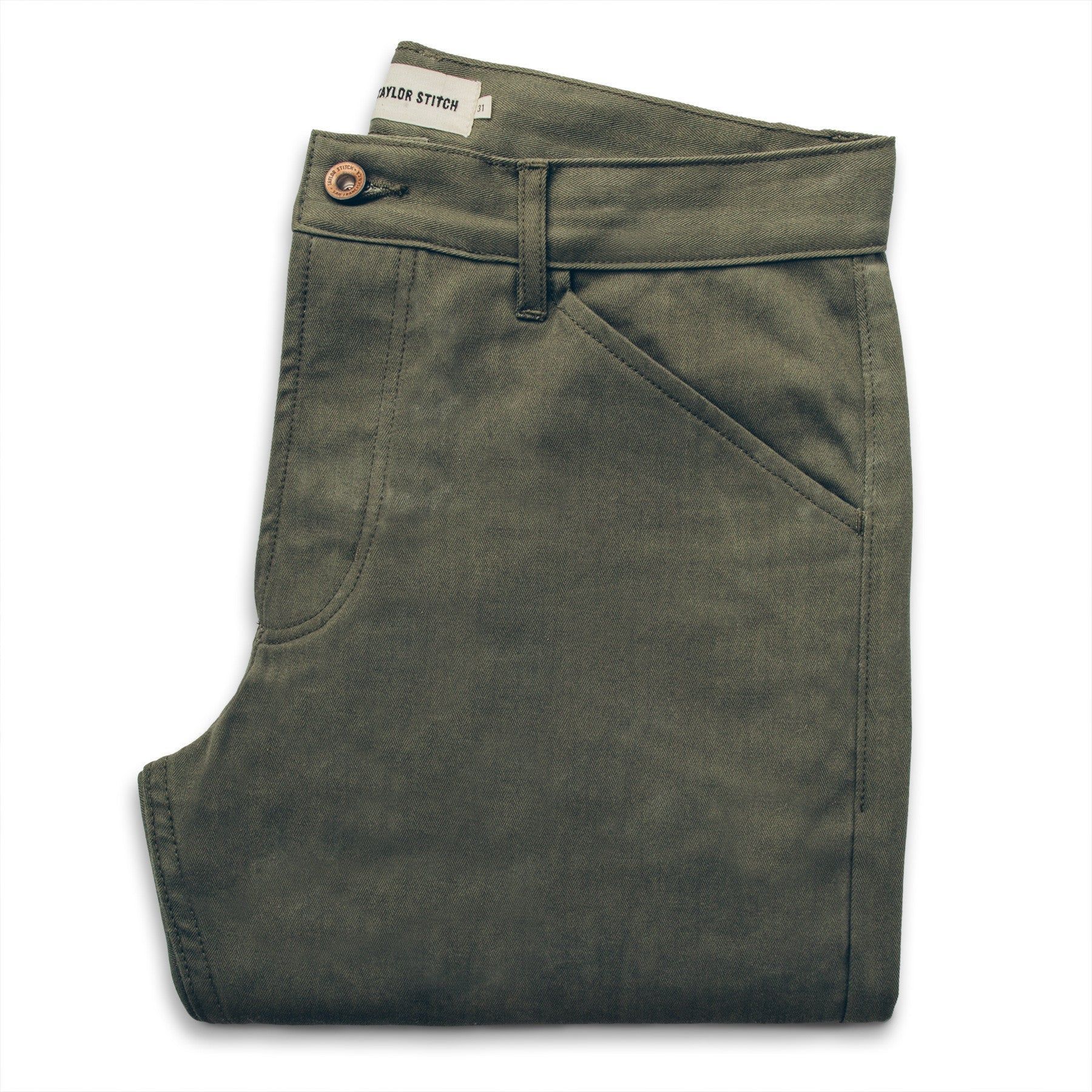 Ruevn Camp Pant in Olive Drab Herringbone