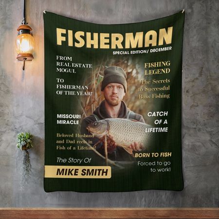 Individuell gestaltete Decken mit Angelmagazin-Motiven – personalisierte Geschenke für Angelbegeisterte, perfekt für angelnde Väter und lustige Geschenkideen für Angler.