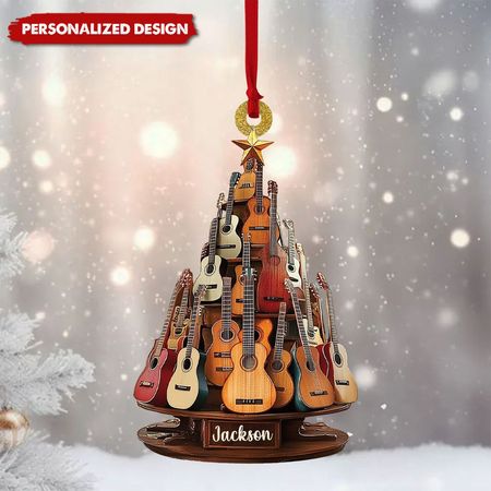 Personalisierte klassische Gitarre 2D flache Ornament, Gitarre Weihnachtsschmuck