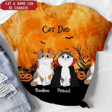 Katzenmama Halloween Mondlicht Fledermausbaum Personalisiertes Shirt, Purrfect Kostüm für Katzenliebhaber