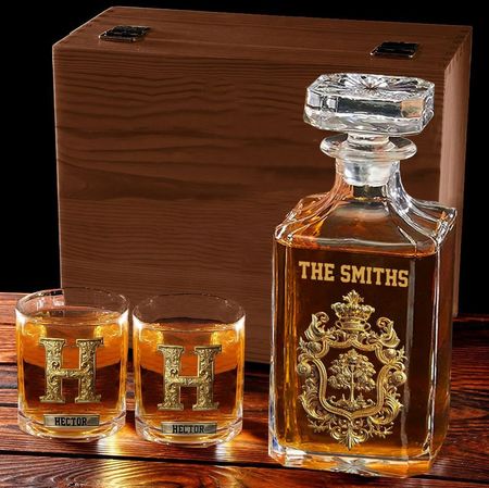 Personalisiertes Getränkeset mit Initialen für die ganze Familie – Personalisiertes Whisky-Dekanter-Set für die ganze Familie