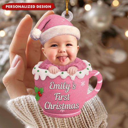 3D-Effekt Babyfoto Erstes Weihnachten - Personalisierter Acryl-Weihnachtsschmuck