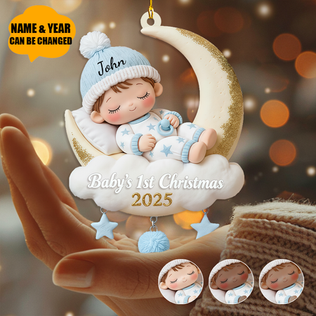 Erstes Weihnachtsmond-Ornament für Babys – personalisiertes Acryl-Erinnerungsstück