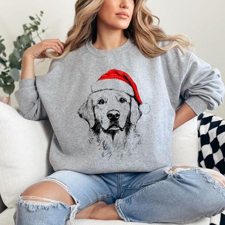 Individuelles Weihnachts-Sweatshirt für Haustiere – Personalisierter Rundhalsausschnitt mit Hunde- und Katzen-Weihnachtsmützen-Grafik