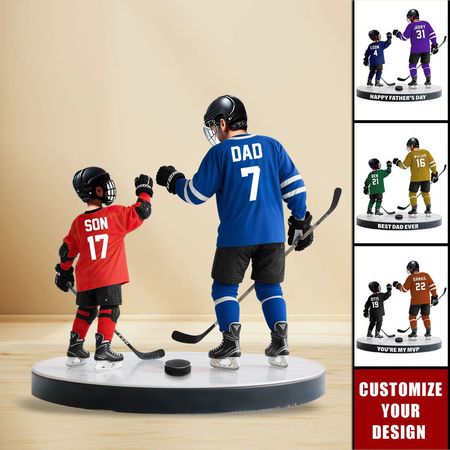Personalisierte Acrylplakette mit einer Abbildung von Vater und Sohn beim Eishockey, ein Vatertagsgeschenk, ein Geschenk für Papa, ein Geschenk für Ehemann.