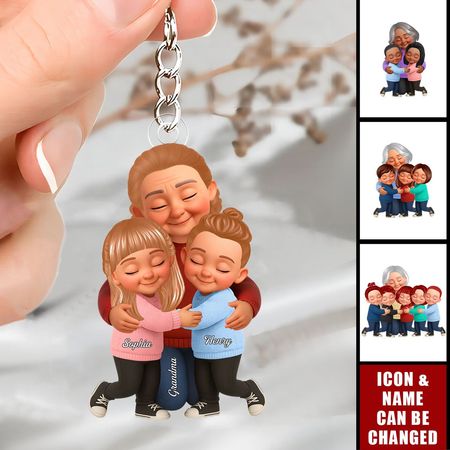 Liebe über Generationen hinweg-Oma umarmt ihre Enkelkinder-personal isierter Schlüssel bund