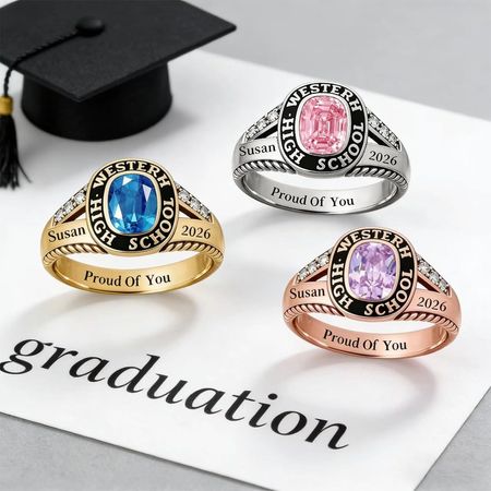 Personal isierte Abschluss klasse Birth stone Ring-Abschluss Schmuck Geschenk für Männer & Frauen
