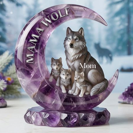 Personal isierte Mama Wolf Acryl-Plakette | Custom Name Mom & Kids Wolf Family Keeps ake
