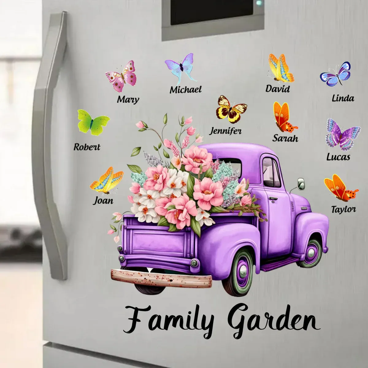 Personal isierte rosa Blumen-LKW-Aufkleber mit Schmetterlingen-Custom Geschenk für Oma