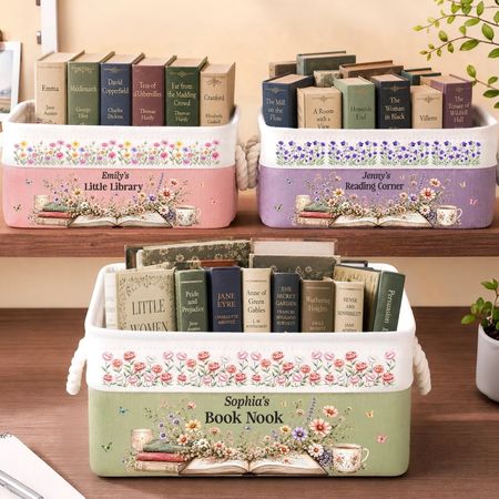 Individuell gestaltete Aufbewahrungskörbe – personalisierte Geschenke für Bücherliebhaber und begeisterte Leser für Leser ist ein volles Bücherregal pures Glück.