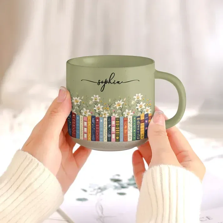 Personal isierte Buch Liebhaber Blumen becher-Custom Name & Geburt Blume Bücherregal Kaffeetasse
