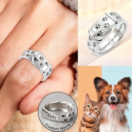 Personalisierter Gedenkring mit graviertem Hundepfotenabdruck-Halsband