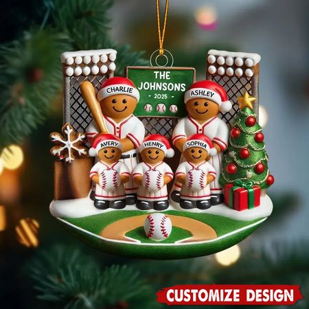 Honkbal peperkoek familie op het veld sportliefhebber - gepersonaliseerd acryl ornament