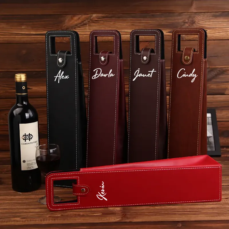Weintasche aus Leder – Weinflaschentasche aus PU-Leder, ein personalisiertes Namensgeschenk für Männer, eine luxuriöse Weintasche, geeignet für Picknicks und Feierlichkeiten.