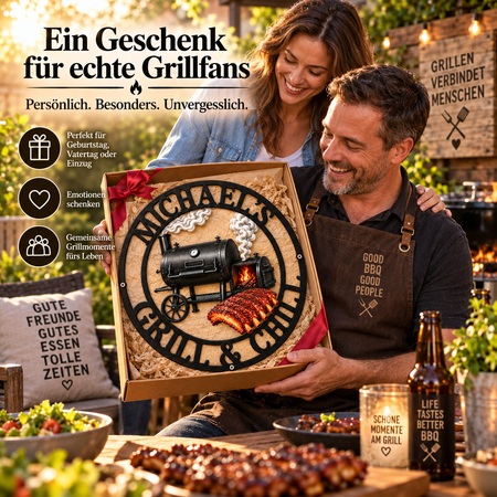 Individuelles BBQ-förmiges Metalls child personal isierte Grill geschenke für BBQ-Liebhaber, Ehemann, Sohn, Enkel, Bruder, Opa, Papa, selbst-Rauch feuer gute Zeiten