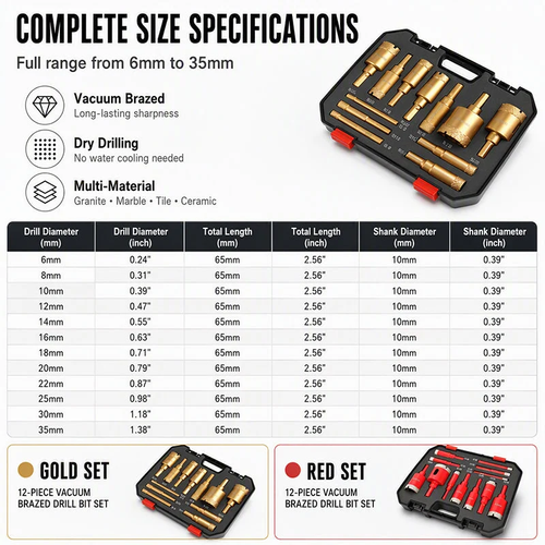 ⏳🔥LIMITED-TIME 50% OFF! ⏰12-Piece Dry Diamond Tile Hole Saw Kit