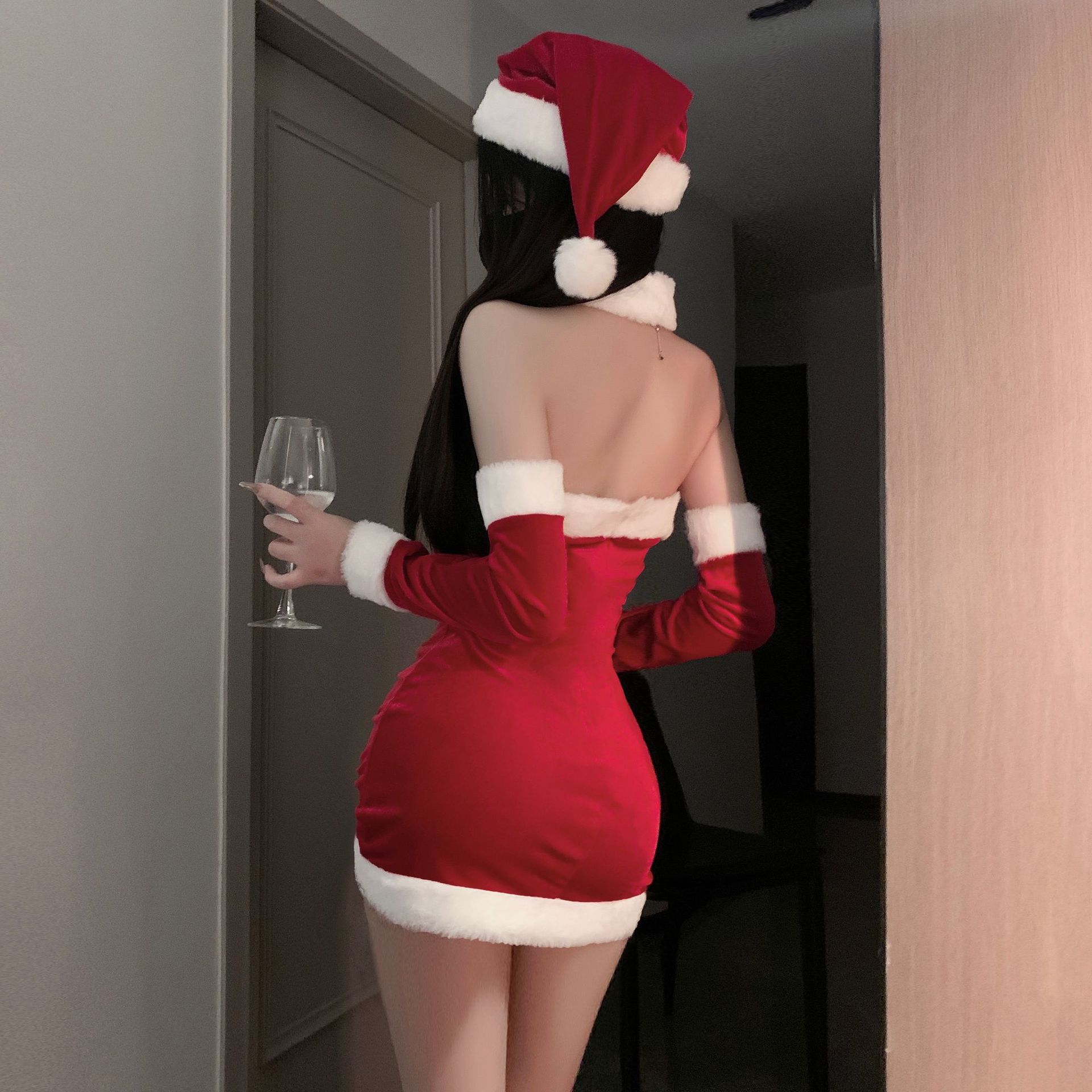 クリスマスセクシー衣装｜ベロア素材チューブトップドレス｜大人女性用純欲サンタコスチューム