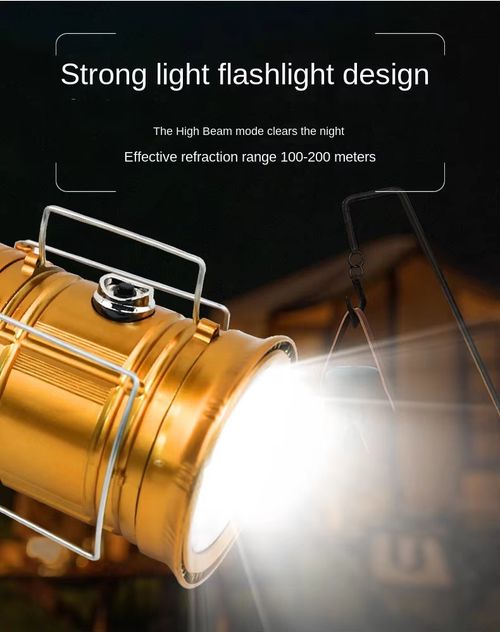 4‑in‑1 Solar Camping Lantern Collapsible Hand Flashlight Power Bank, Solar Rechargeable Emergency Lantern for Camping Hiking Power Outage Disaster Rescue