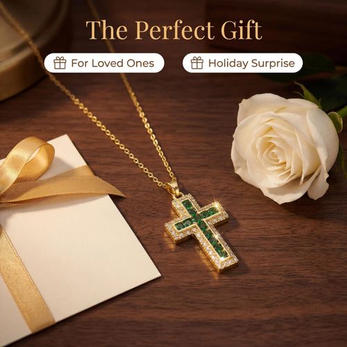 Christian Cross Green Crystal necklace, suitable for both men and women, perfect for party wear, fashionable and exquisite jewelry
