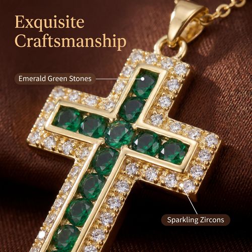 Christian Cross Green Crystal necklace, suitable for both men and women, perfect for party wear, fashionable and exquisite jewelry