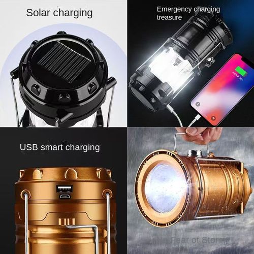 4‑in‑1 Solar Camping Lantern Collapsible Hand Flashlight Power Bank, Solar Rechargeable Emergency Lantern for Camping Hiking Power Outage Disaster Rescue
