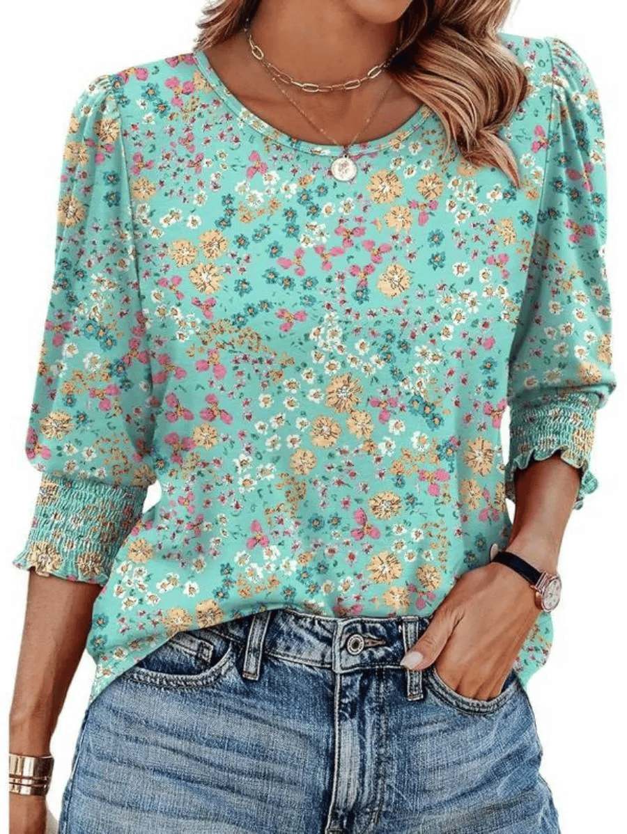 Hot Sale-Women Dressy Casual Length Sleeve Blouses with Smocked Cuffs