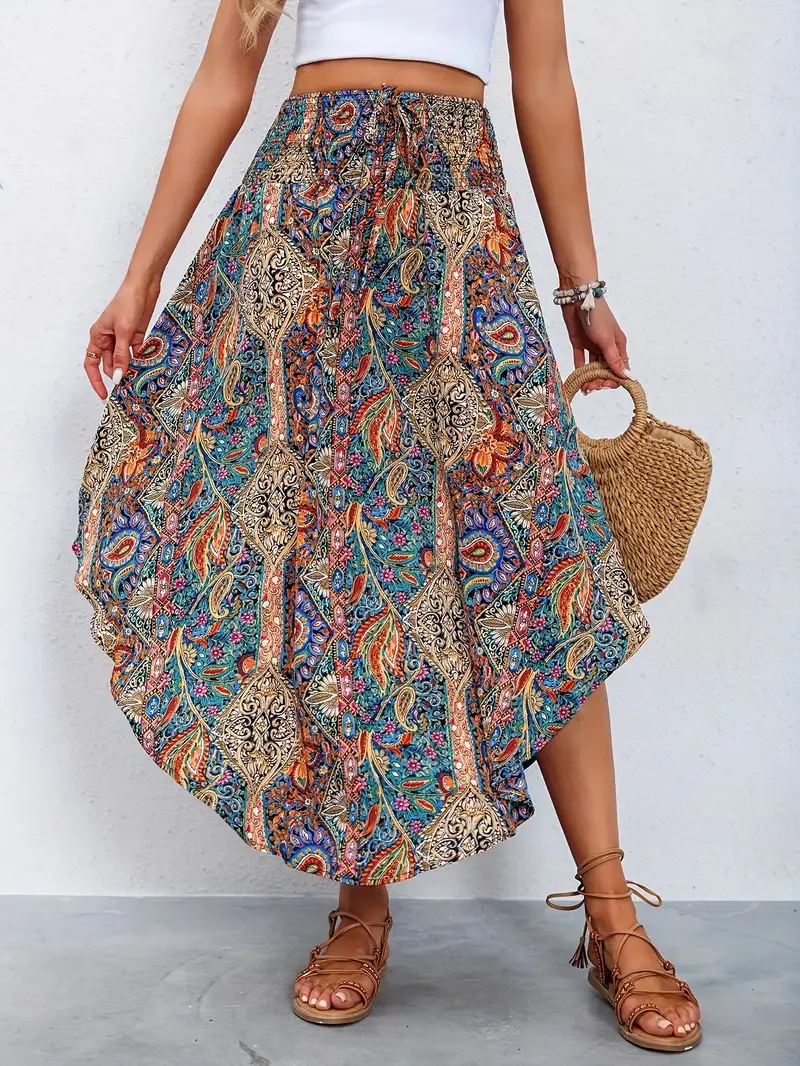 Vibrant Summer Women's High-Waist Floral Print A-Line Midi Skirt | Ruffled Hem Detail, Casual or Dressy