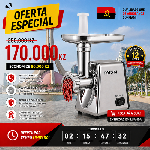 Moedor de Carne Elétrico em Luanda | Potente, Rápido e com Entrega na Hora