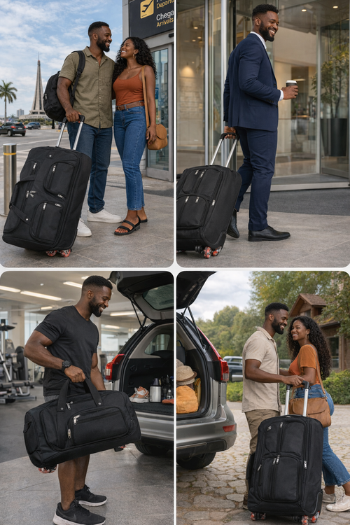 Mala de Viagem Expansível com Rodas Triplas, Bolsa de Viagem Grande Resistente para Viagem, Trabalho e Faculdade 🧳