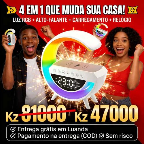 Relógio Inteligente 4 em 1 Luanda | Luz RGB, Bluetooth, Carregamento Wireless e Alarme
