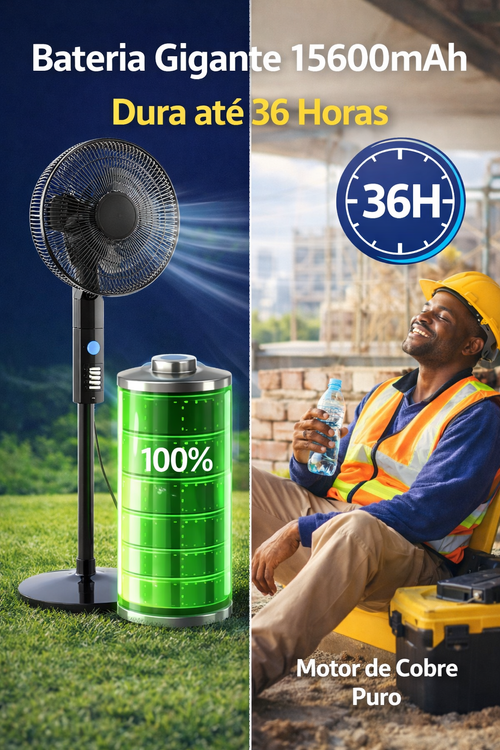 🔥 O MAIOR VENTILADOR SOLAR DE LUANDA! ACABE COM OS APAGÕES PARA SEMPRE! 15600mAh BATERIA GIGANTE + PAINEL SOLAR INCLUSO! 🔥