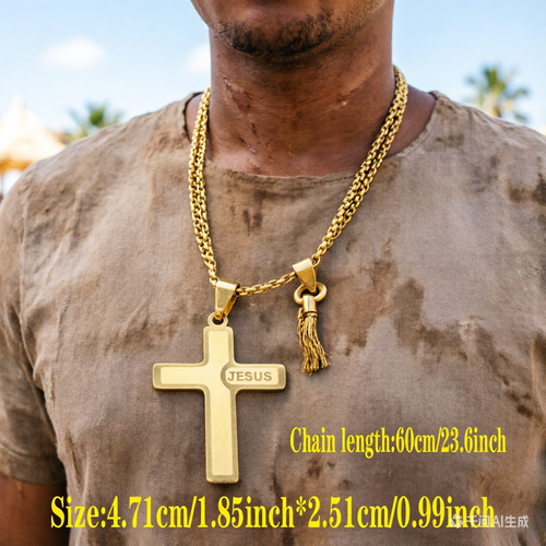 Colar de Cruz Dourado com Gravação JESUS | Ideal para Pessoas com Infecção Ungueal em Luanda | Entrega no Dia Mesmo