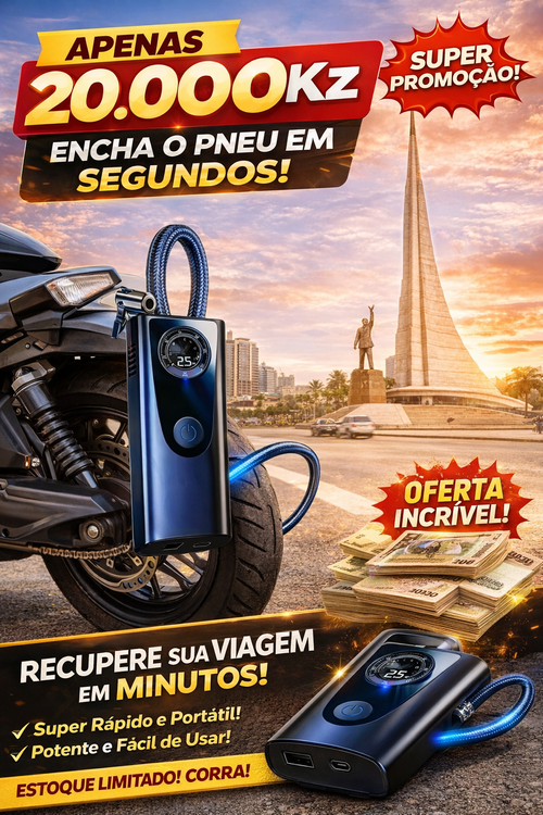 Inflador de Pneus Portátil Automático, Super Rápido com Tela Digital Precisa para Carro, Moto e Bicicleta 🚗🏍️