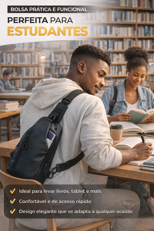 Bolsa Transversal Masculina Impermeável | Leve e Estilosa | Dia a Dia, Estudante e Viagem