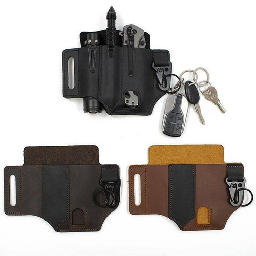 Étui multifonction pour ceinture, organiseur de ceinture en cuir, pochette pratique EDC pour couteaux, lampes de poche, stylos tactiques, outils (marron)